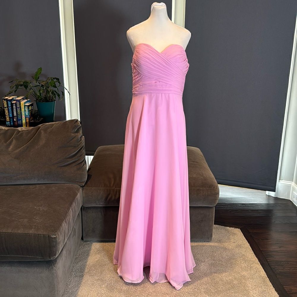 Women’s Sleeveless Pink Chiffon Bridesmaid Prom Party Dress Corset Back Size 14